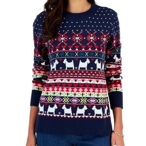 Charter Club Women’s Blue Fair Isle Dog Crewneck Sweatshirt Sweater Size XL